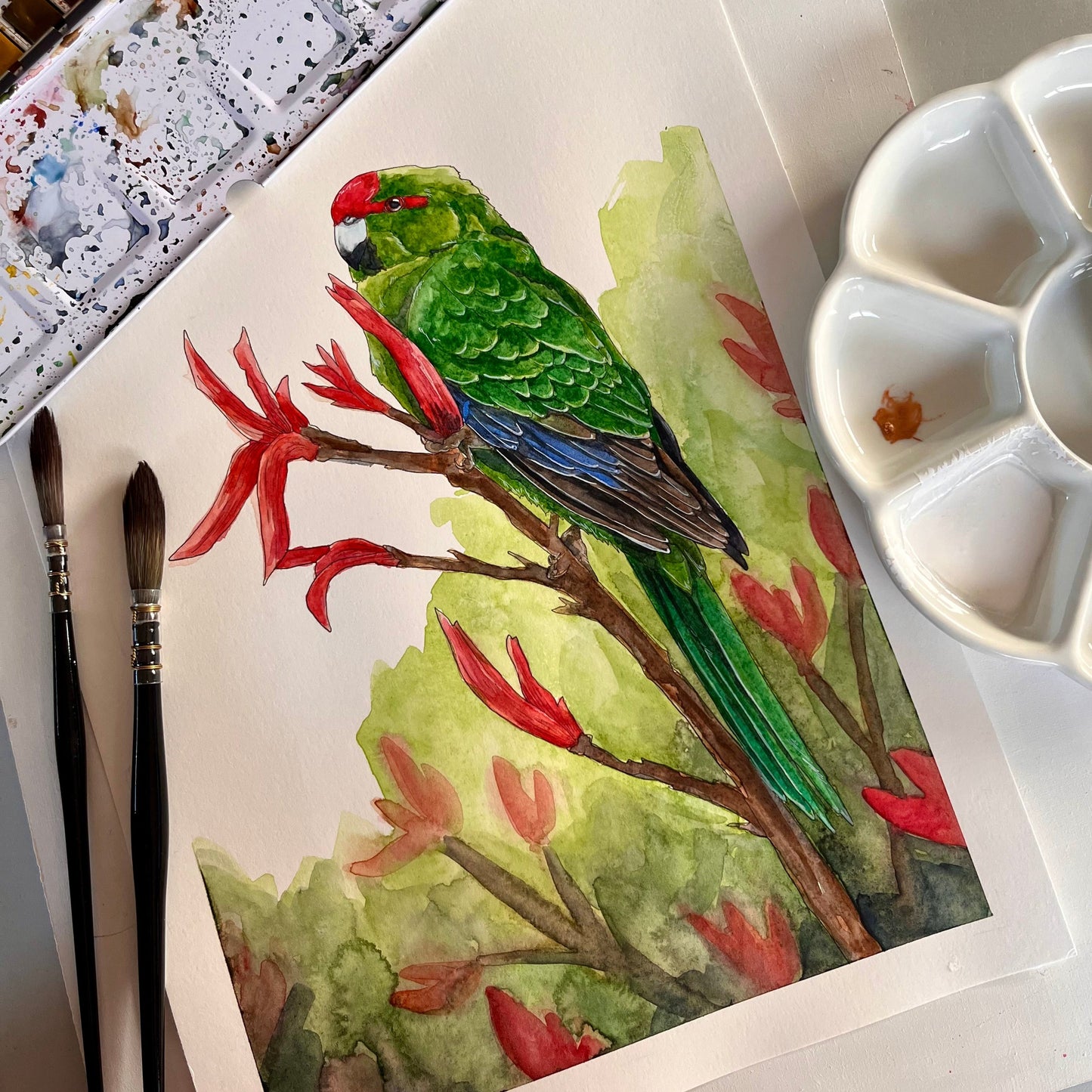 Kākāriki on Harakeke Original