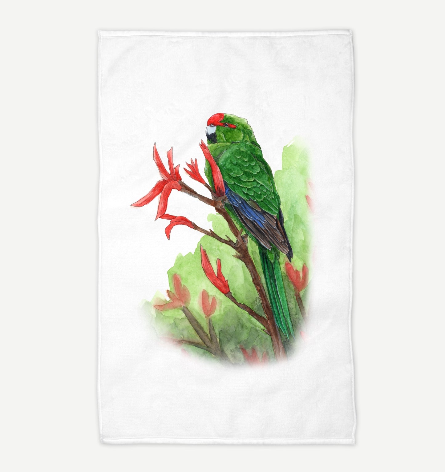 Kākāriki on Harakeke Tea Towel