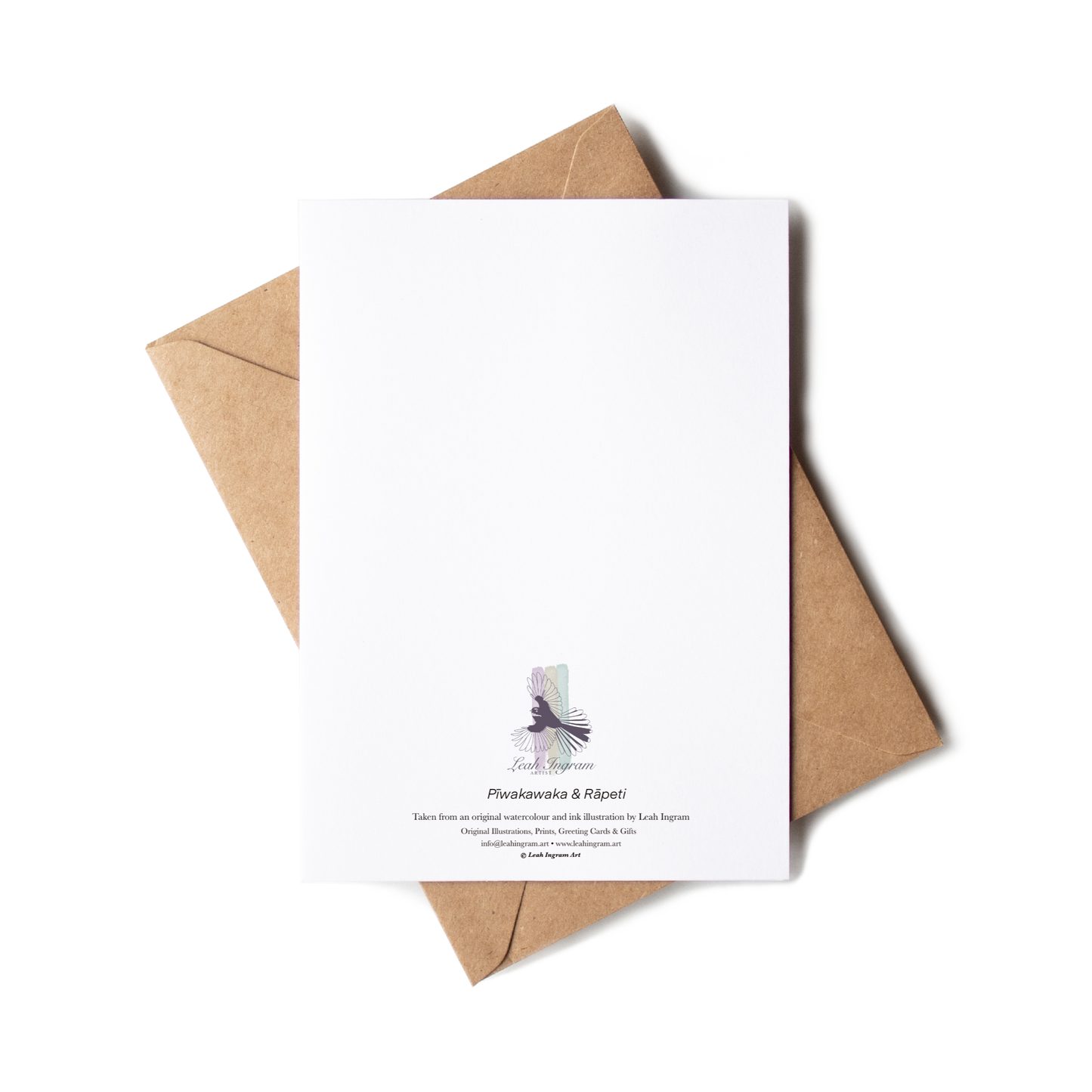White card with a brown envelope on a white background