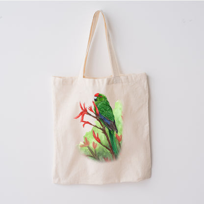 Kākāriki on Harakeke Tote Bag