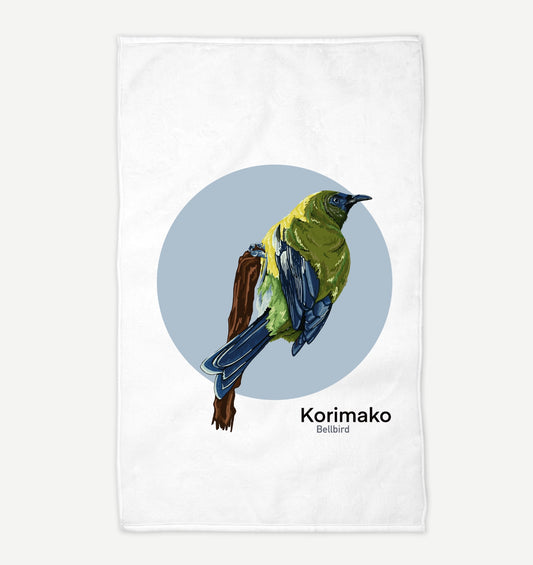 Korimako in Blue Tea Towel