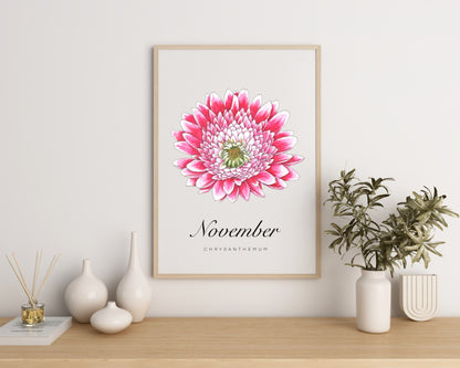 November Birth Month Flower Print