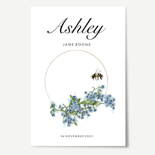 Personalised Forget-me-not & Bee Print