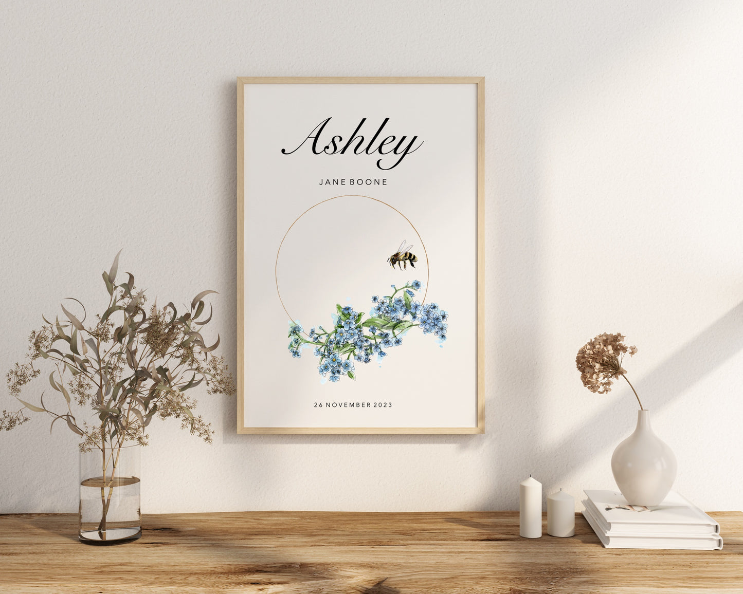 Personalised Forget-me-not & Bee Print