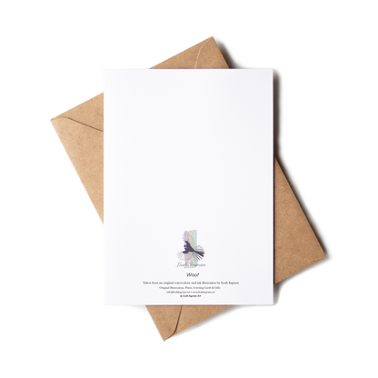 White card with a printed design on a brown envelope against a white background