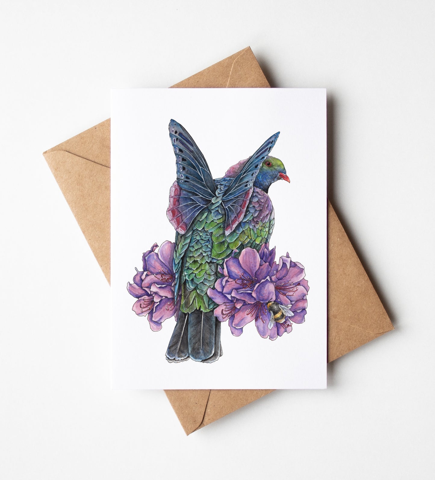 Kererū  on Rhododendron Greeting Card