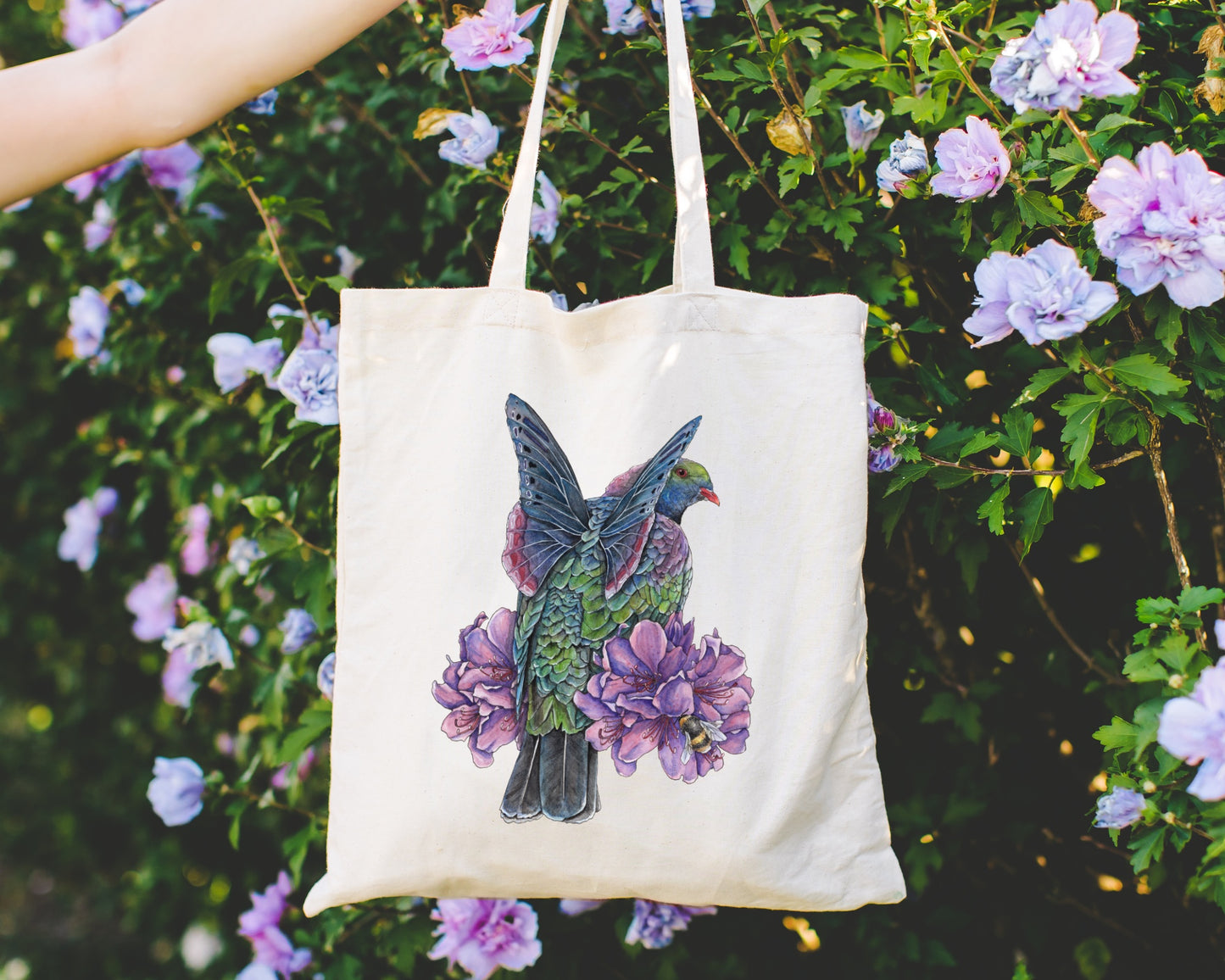 Kererū on Rhododendron Tote Bag