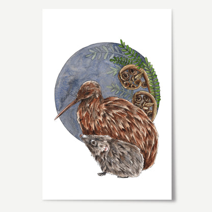 Kiwi & Hedgehog Print