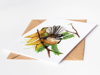 Pīwakawaka & Kōwhai Greeting Card