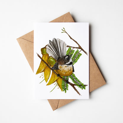 Pīwakawaka & Kōwhai Greeting Card